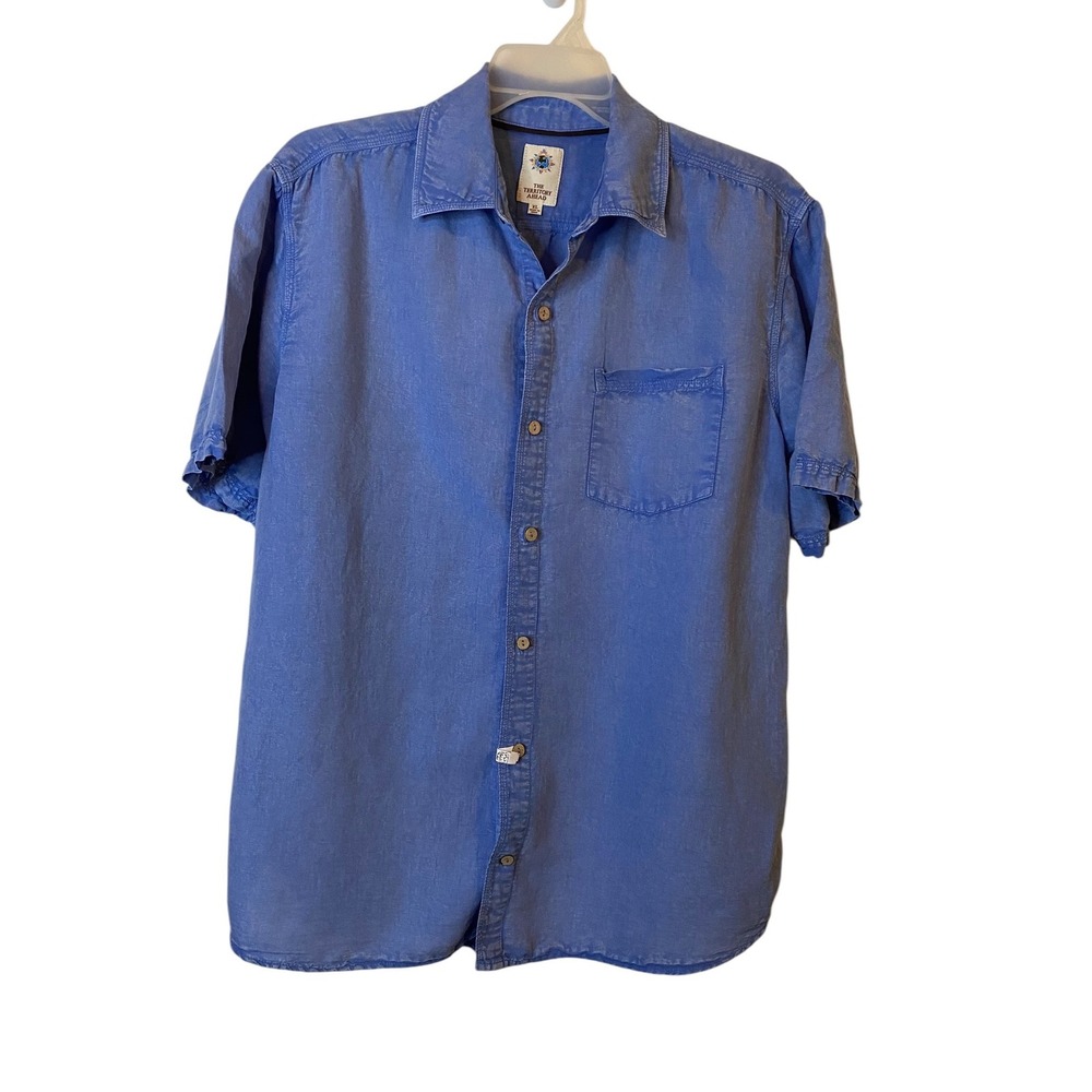 The Territory Ahead Mens XL Blue Linen Cotton Short Sleeve Button Down Shirt